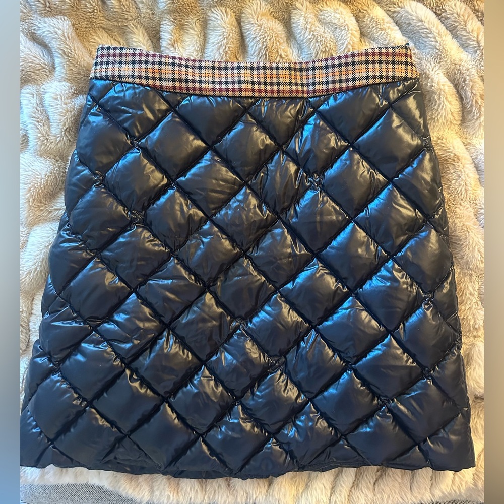 Moncler Shiny Navy Quilted Pencil Skirt